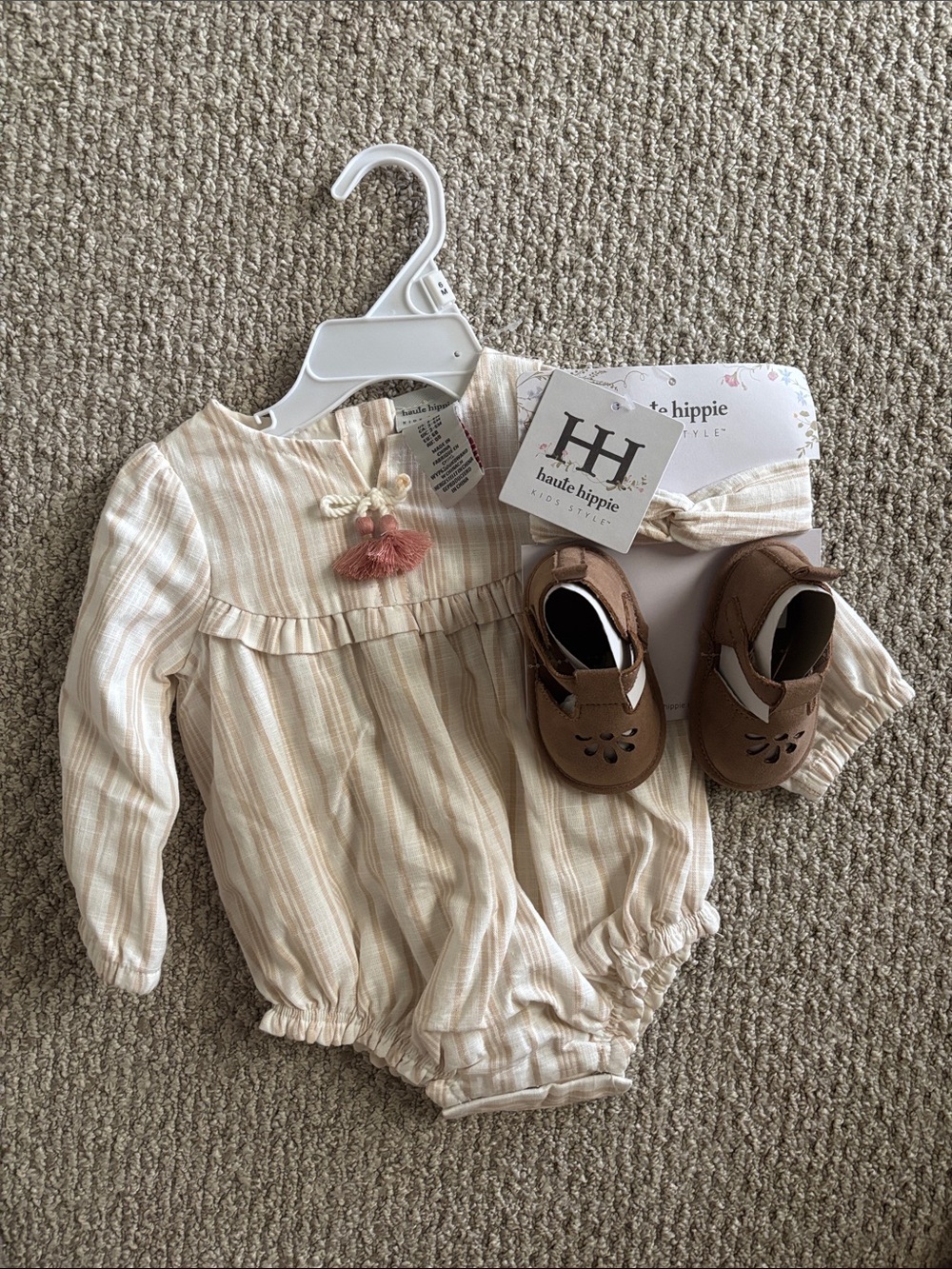 Haute Hippie Cream and Pink Tassel Striped Baby One-Piece